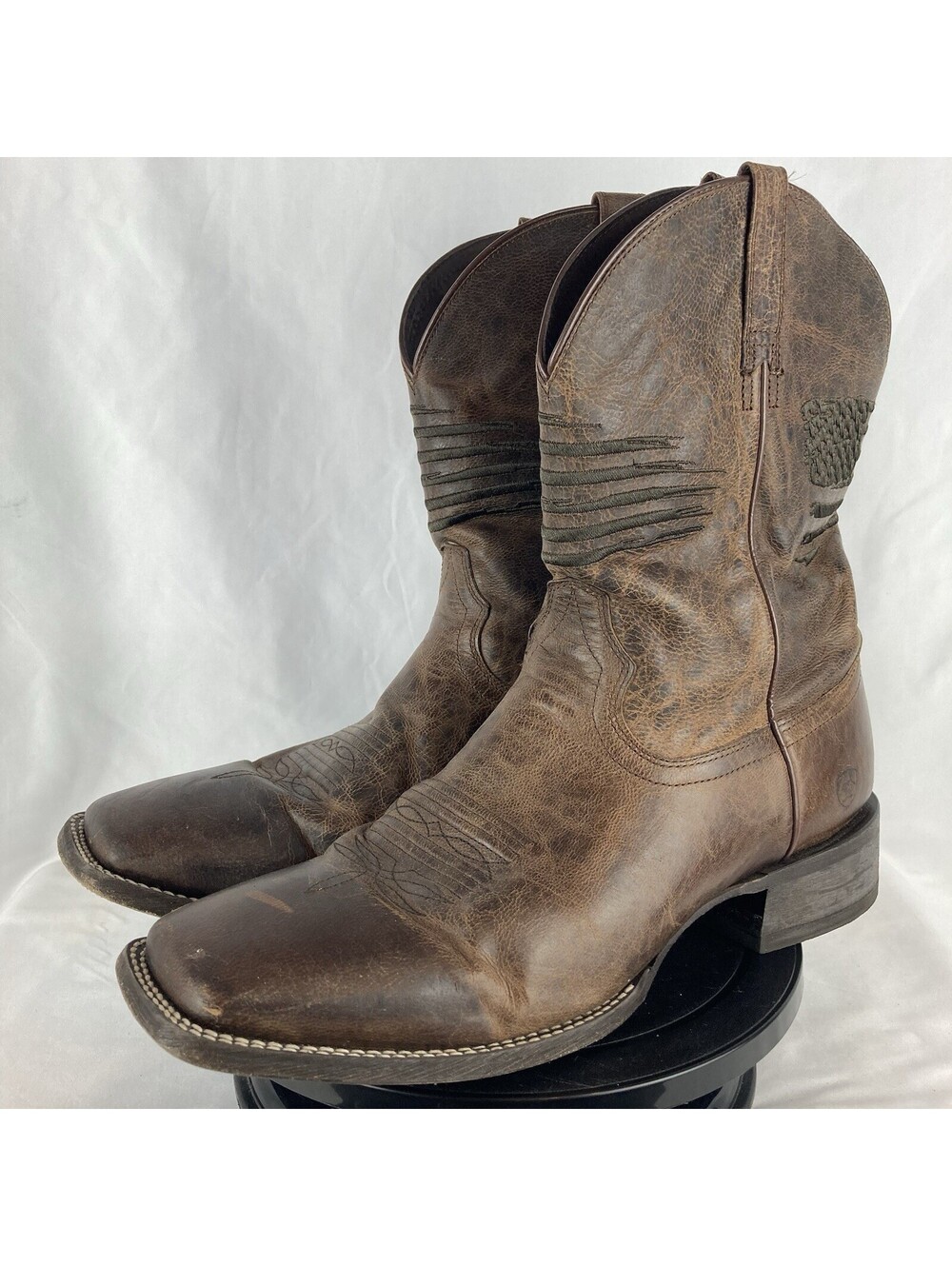 Men’s 15 EE Ariat Patriotic Boot Leather Distressed US Flag Square Toe Brown